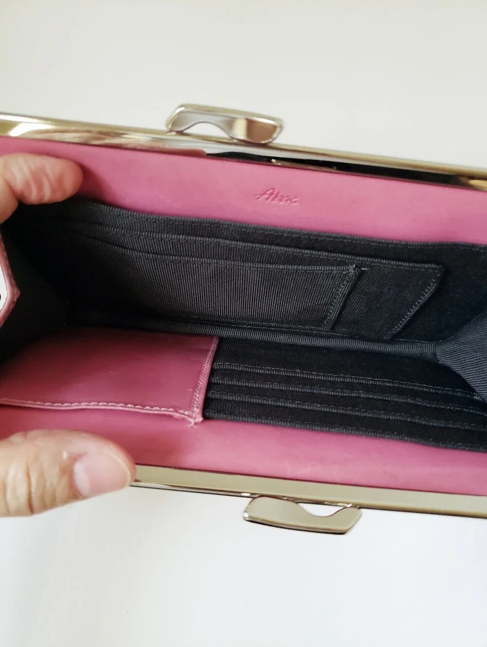 Vintage Abas Pink Croc Print Frame Clutch Leather Wallet